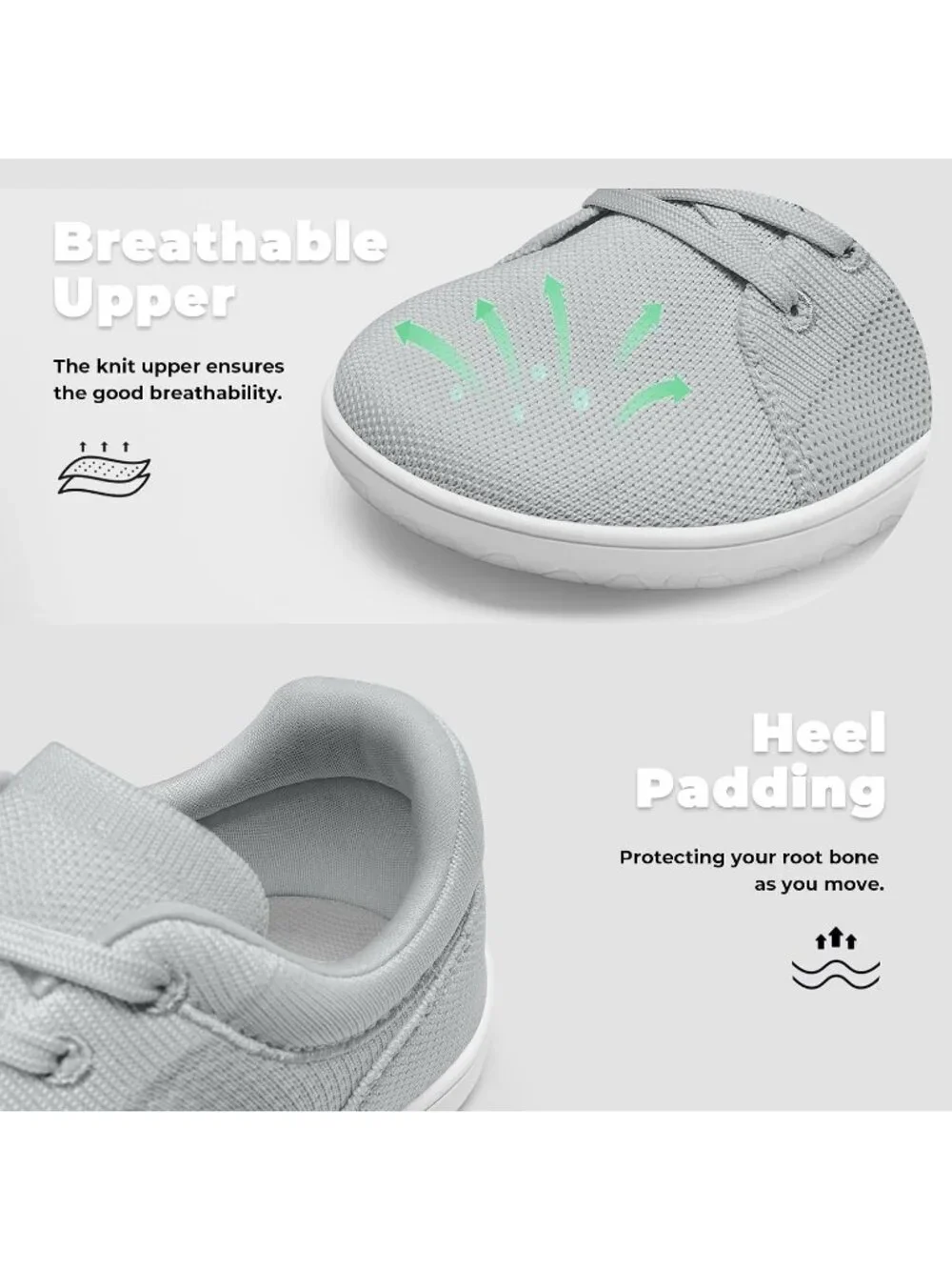 Women's Light Grey Knit Minimalist Barefoot Zero Drop Casual Walking Sneakers
